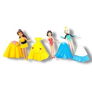 Polly Pocket Disney Princess Rubber Snap On 3 Dolls Elsa Cinderella Belle Lot